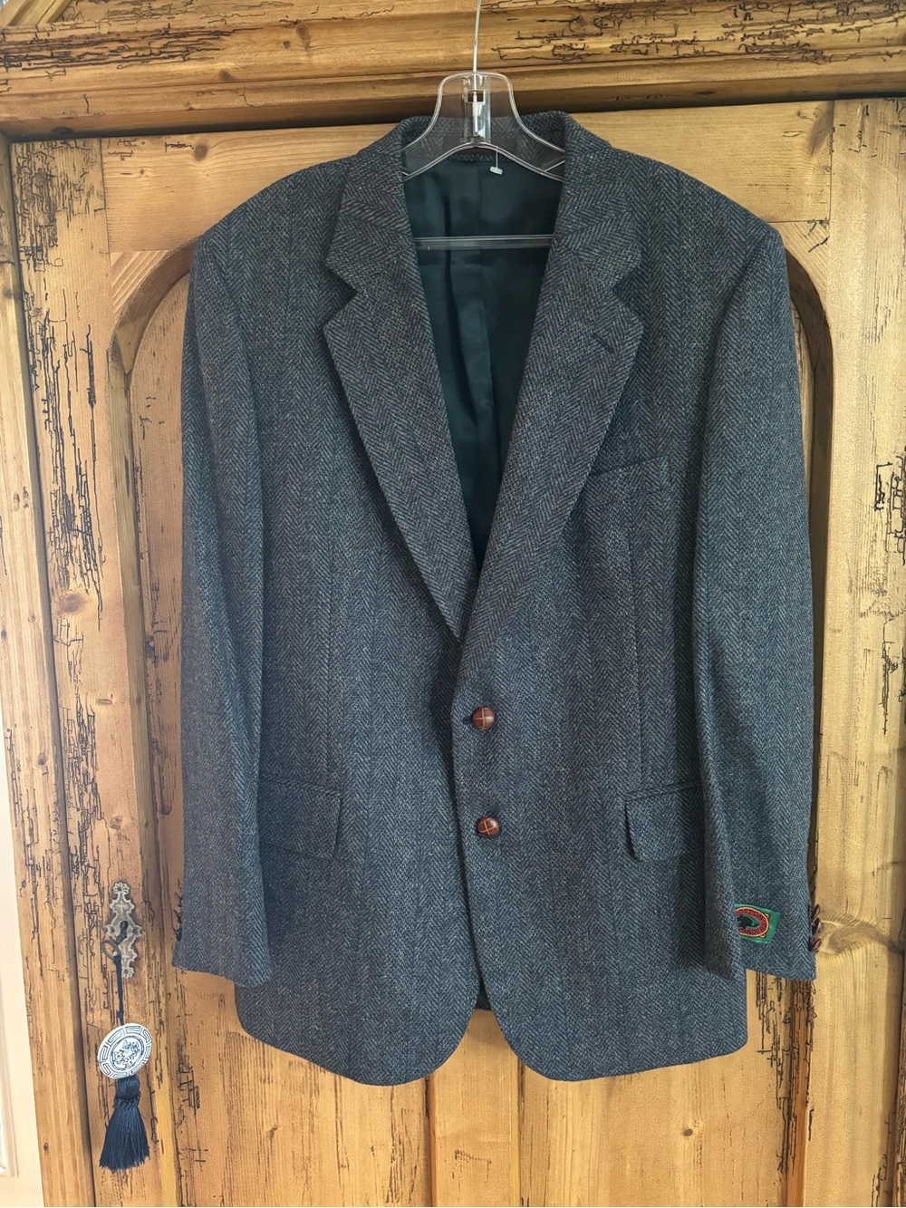 Vintage Boston Traders Men's Blue Gray Herringbone Wool Sport Coat Size 43R